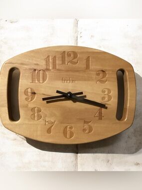 Vintage Linden Wood Wall Clock Carved Scandinavian Folk Decor Butcher Block